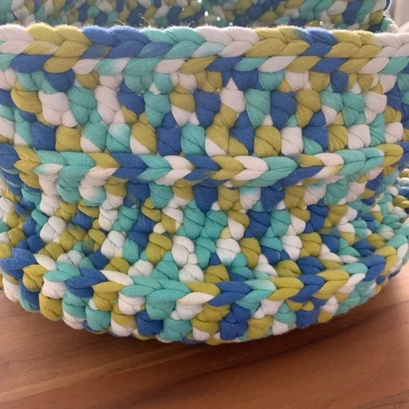 NEW!! Hand crocheted 12” diameter 9” high basket with handles. - Picture 3 of 6